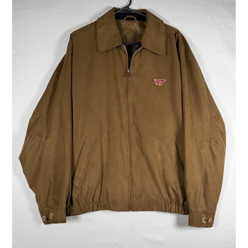 Cutter & Buck Faux Suede Jacket Mens Large Bomber Full Zip Virginia Tech Hokies